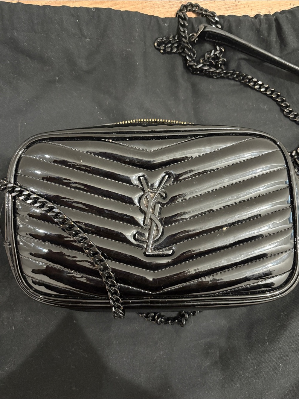 Saint Laurent Glossy Black Quilted Camera Crossbody